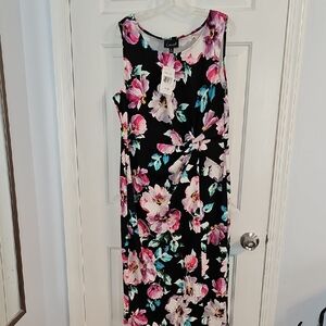 Connected Apparel Black and Pink Floral Maxi Dress